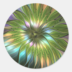 Luminous Colourful Fantasy Flower Fractal Art Classic Round Sticker