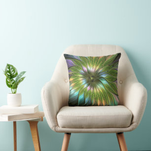 Luminous Colourful Fantasy Flower Fractal Art Cushion