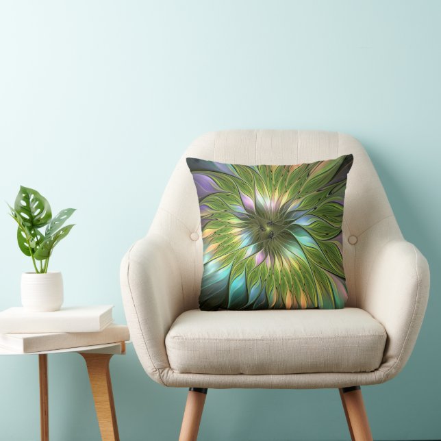 Luminous Colourful Fantasy Flower Fractal Art Cushion (Chair)