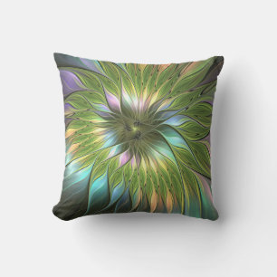 Luminous Colourful Fantasy Flower Fractal Art Cushion