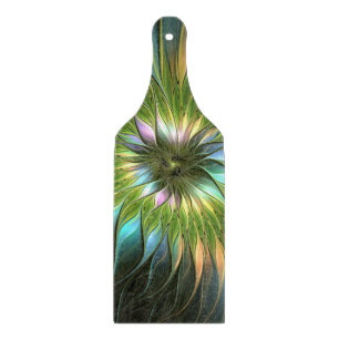 Luminous Colourful Fantasy Flower Fractal Art Cutting Board
