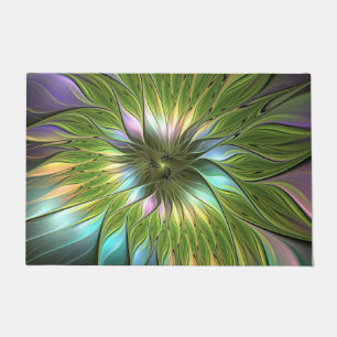Luminous Colourful Fantasy Flower Fractal Art Doormat