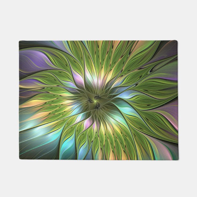 Luminous Colourful Fantasy Flower Fractal Art Doormat (Front)