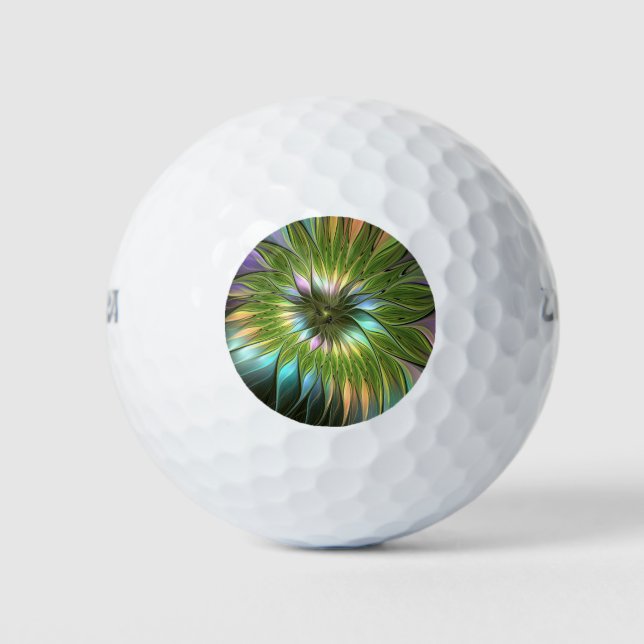 Luminous Colourful Fantasy Flower Fractal Art Golf Balls (Front)