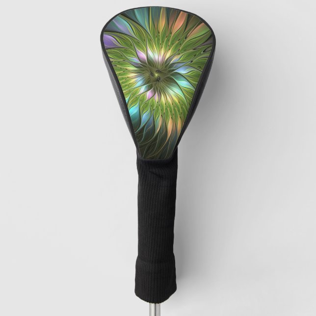 Luminous Colourful Fantasy Flower Fractal Art Golf Head Cover (Front)