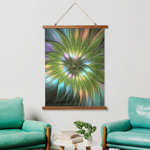 Luminous Colourful Fantasy Flower Fractal Art Hanging Tapestry