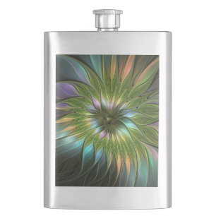 Luminous Colourful Fantasy Flower Fractal Art Hip Flask