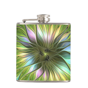 Luminous Colourful Fantasy Flower Fractal Art Hip Flask
