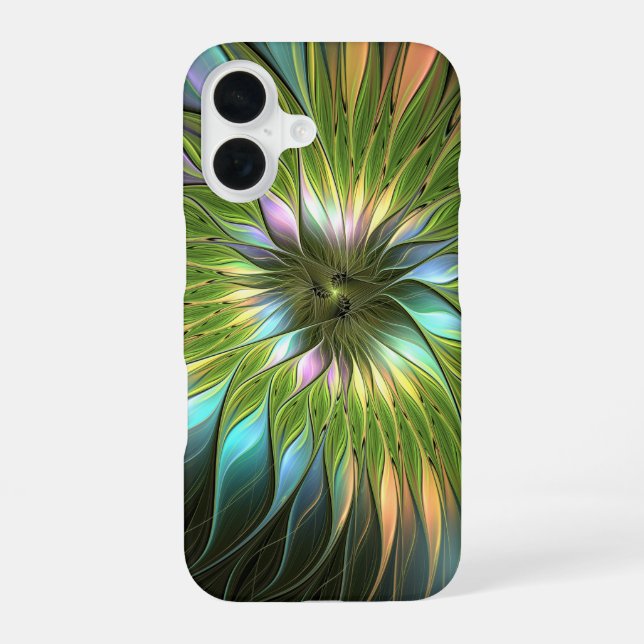 Luminous Colourful Fantasy Flower Fractal Art iPhone 16 Case (Back)