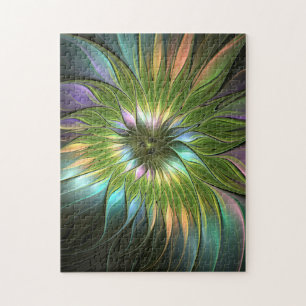 Luminous Colourful Fantasy Flower Fractal Art Jigsaw Puzzle