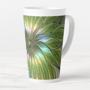 Luminous Colourful Fantasy Flower Fractal Art Latte Mug