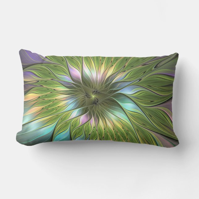 Luminous Colourful Fantasy Flower Fractal Art Lumbar Cushion (Front)