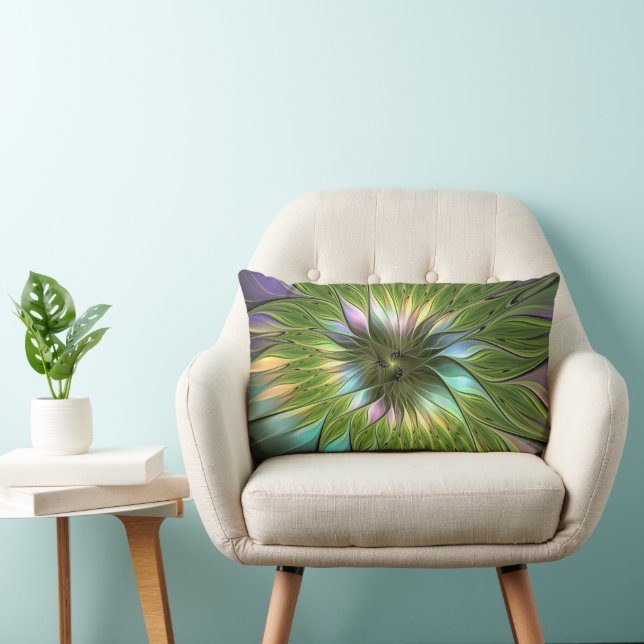 Luminous Colourful Fantasy Flower Fractal Art Lumbar Cushion (Chair)