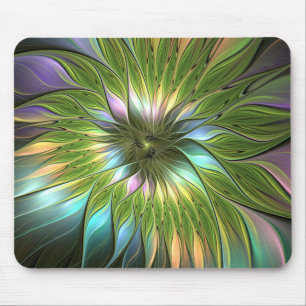 Luminous Colourful Fantasy Flower Fractal Art Mouse Pad