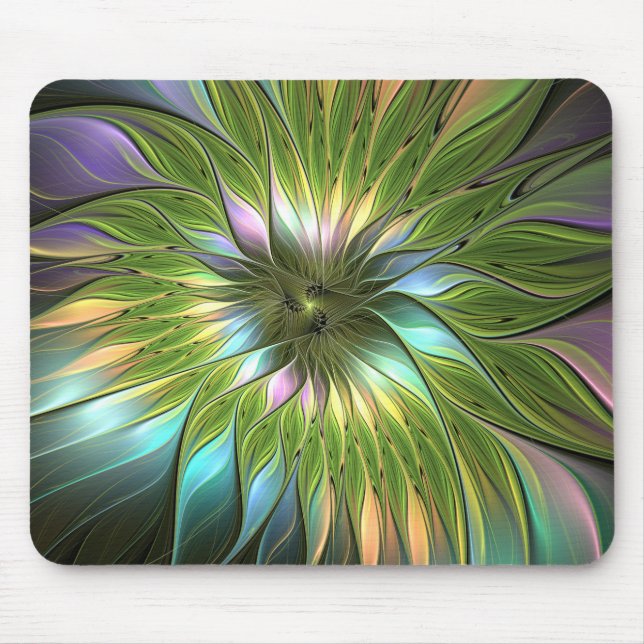 Luminous Colourful Fantasy Flower Fractal Art Mouse Pad (Front)