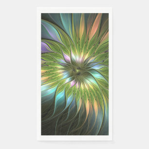 Luminous Colourful Fantasy Flower Fractal Art Napkin