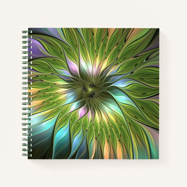 Luminous Colourful Fantasy Flower Fractal Art Notebook (Front)