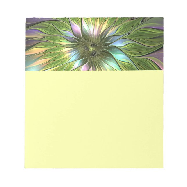 Luminous Colourful Fantasy Flower Fractal Art Notepad (Front)