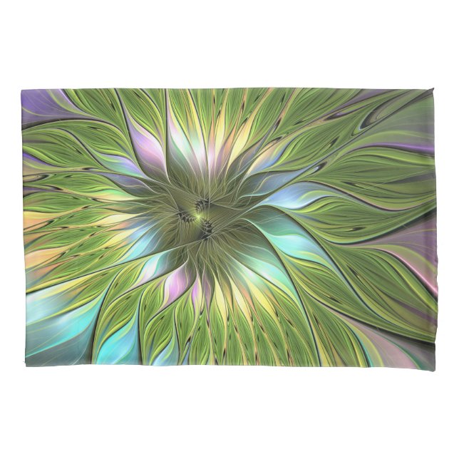 Luminous Colourful Fantasy Flower Fractal Art Pillowcase (Front)