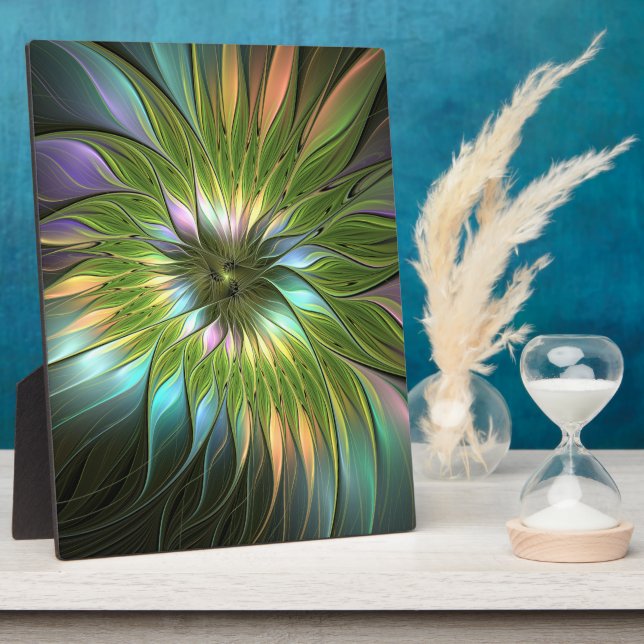 Luminous Colourful Fantasy Flower Fractal Art Plaque (Side)