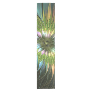 Luminous Colourful Fantasy Flower Fractal Art Short Table Runner