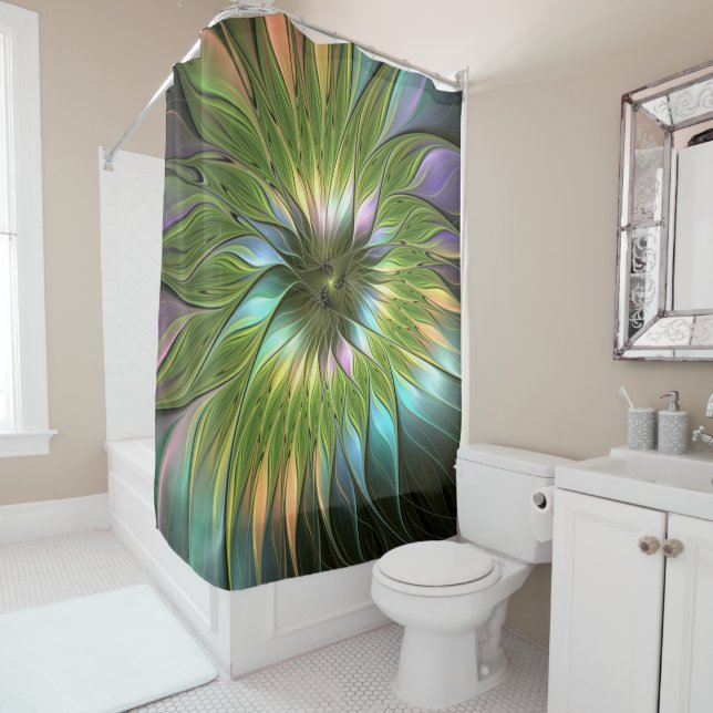 Luminous Colourful Fantasy Flower Fractal Art Shower Curtain (In Situ)