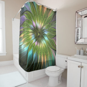 Luminous Colourful Fantasy Flower Fractal Art Shower Curtain