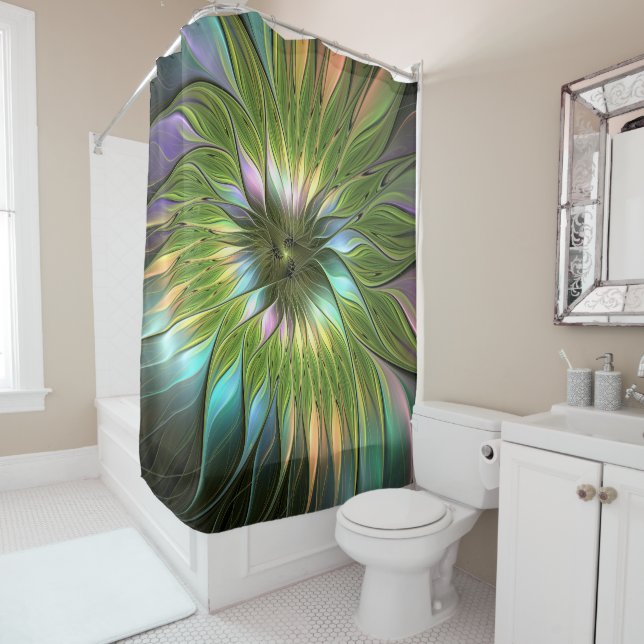 Luminous Colourful Fantasy Flower Fractal Art Shower Curtain (In Situ)