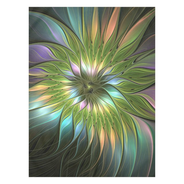 Luminous Colourful Fantasy Flower Fractal Art Tablecloth (Front)
