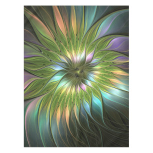 Luminous Colourful Fantasy Flower Fractal Art Tablecloth