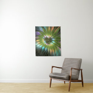 Luminous Colourful Fantasy Flower Fractal Art Tapestry