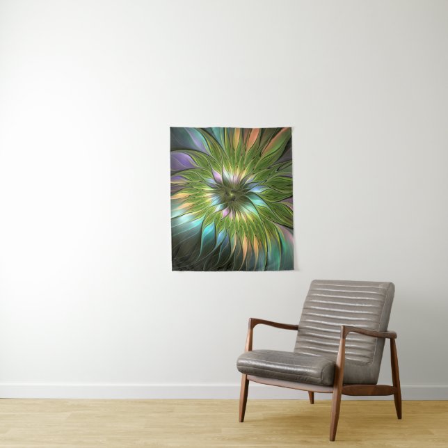 Luminous Colourful Fantasy Flower Fractal Art Tapestry (In Situ)