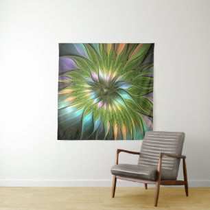 Luminous Colourful Fantasy Flower Fractal Art Tapestry