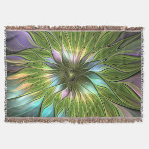 Luminous Colourful Fantasy Flower Fractal Art Throw Blanket