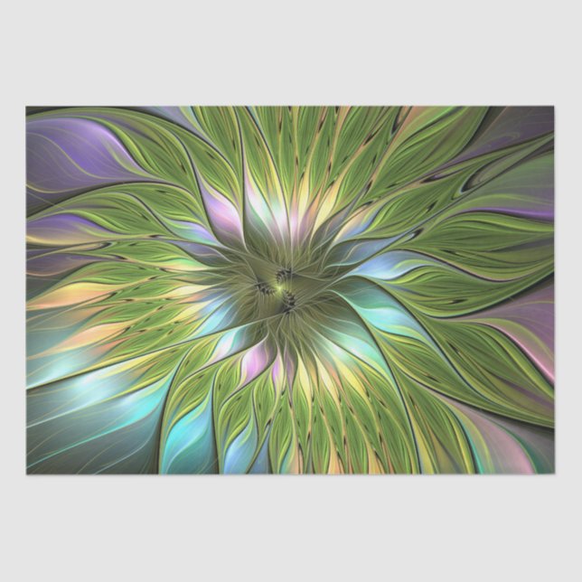 Luminous Colourful Fantasy Flower Fractal Art Tissue Paper (Front)