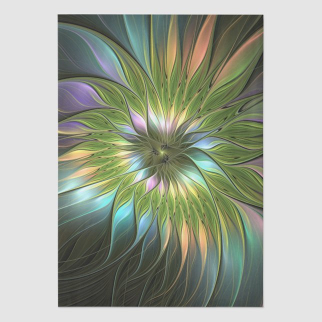 Luminous Colourful Fantasy Flower Fractal Art Tissue Paper (Front)