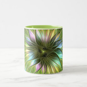 Luminous Colourful Fantasy Flower Fractal Art Two-Tone Coffee Mug