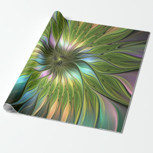Luminous Colourful Fantasy Flower Fractal Art Wrapping Paper