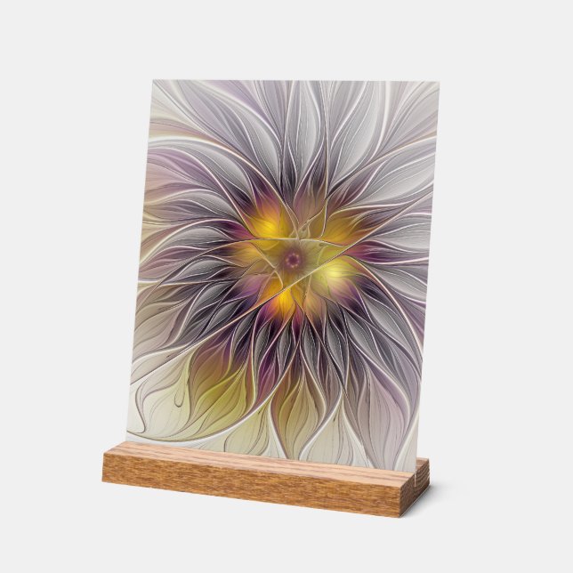 Luminous Colourful Flower, Abstract Modern Fractal Acrylic Sign (Angle)