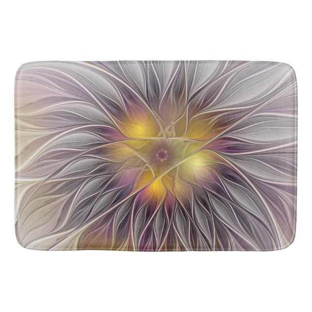 Luminous Colourful Flower, Abstract Modern Fractal Bath Mat (Front)