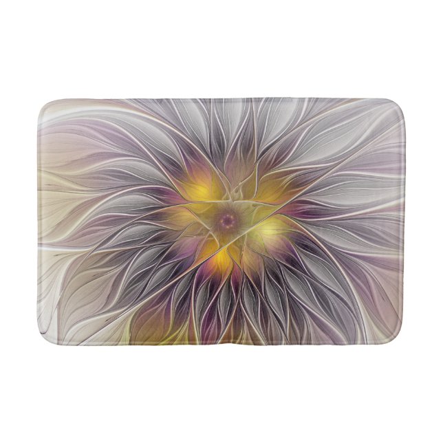 Luminous Colourful Flower, Abstract Modern Fractal Bath Mat (Front)