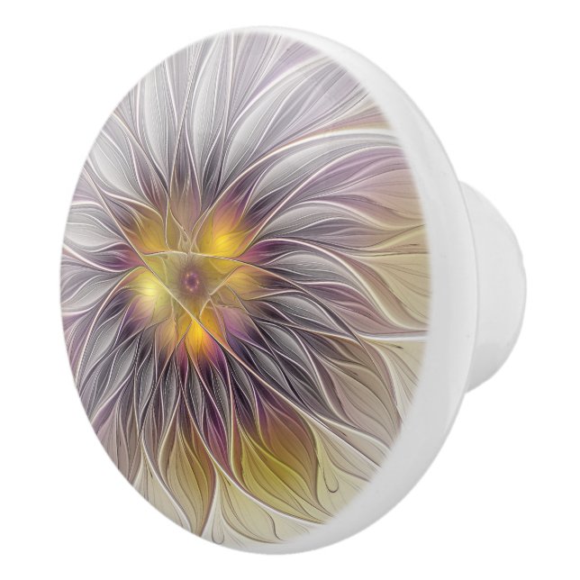Luminous Colourful Flower, Abstract Modern Fractal Ceramic Knob (Right)