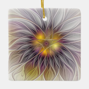 Luminous Colourful Flower, Abstract Modern Fractal Ceramic Ornament