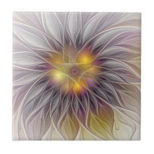 Luminous Colourful Flower, Abstract Modern Fractal Ceramic Tile
