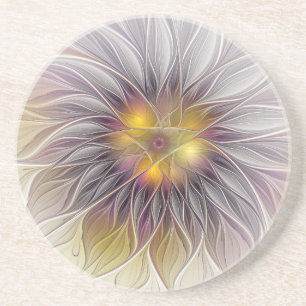 Luminous Colourful Flower, Abstract Modern Fractal Coaster
