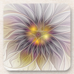 Luminous Colourful Flower, Abstract Modern Fractal Coaster