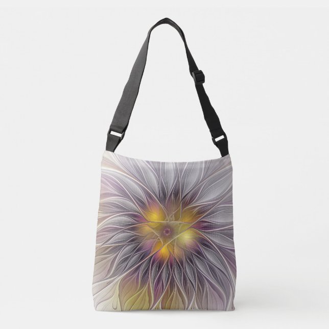 Luminous Colourful Flower, Abstract Modern Fractal Crossbody Bag (Front)