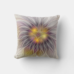 Luminous Colourful Flower, Abstract Modern Fractal Cushion