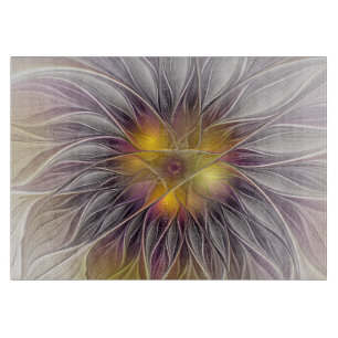 Luminous Colourful Flower, Abstract Modern Fractal Cutting Board