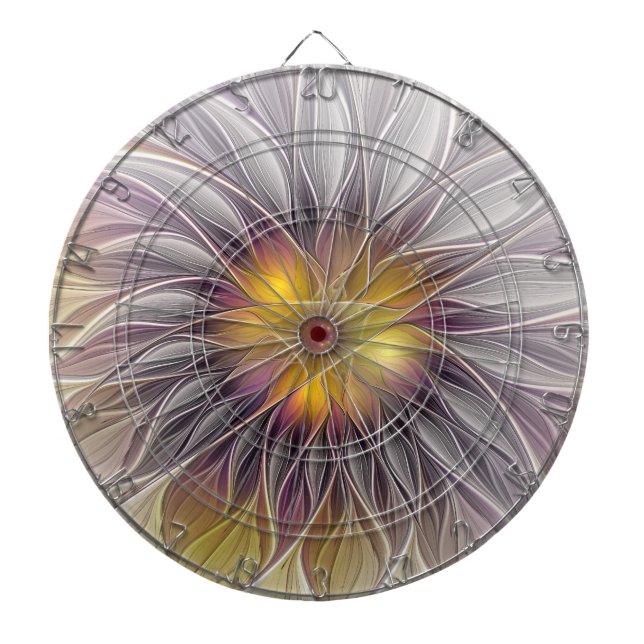 Luminous Colourful Flower, Abstract Modern Fractal Dartboard (Front)